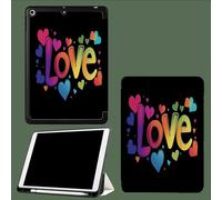 Case for iPad Pro 12.9 2022/2021/2020, Leather Tri-fold Stand Case Smart Cover with Auto Sleep/Wake, for iPad Pro 12.9 Inch 6th/5th/4th Generation Rainbow Colors Text Love-Black