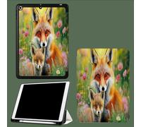 Case for iPad Pro 12.9 2022/2021/2020, Leather Tri-fold Stand Case Smart Cover with Auto Sleep/Wake, for iPad Pro 12.9 Inch 6th/5th/4th Generation Green Flowers Yellow Fox-Green