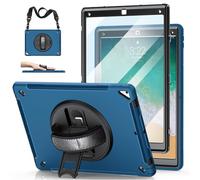 Case for iPad Pro 12.9 2nd Generation 2017& 2015 1st Generation, Heavy Duty TPU Protective Cover with Screen Protector- 360° Rotatable Stand + Handle Hand & Shoulder Strap + Pencil Holder- Blue