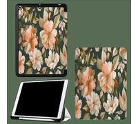Case for iPad Pro 12.9 Case 4th/5th/6th Generation 2020/2021/2022,Slim Lightweight Smart Shell Stand Cover with Auto Wake/Sleep Peach Color Petals Elegant Floral-Dark Green