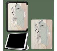 Case for iPad Pro 12.9 Case 4th/5th/6th Generation 2020/2021/2022,Slim Lightweight Smart Shell Stand Cover with Auto Wake/Sleep Minimalism Woman Elegant Stripes-Beige