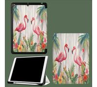 Case for iPad Pro 12.9 Case 6th/5th/4th Generation, TPU Flexible Back Cover with Pencil Holder for iPad 12.9 Pro 2022/2021/2020, Auto Wake/Sleep Tropical Palm Trees Flamingo-White