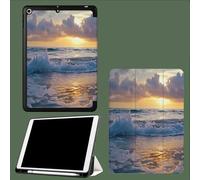 Case for iPad Pro 12.9 Case 6th/5th/4th Generation, TPU Flexible Back Cover with Pencil Holder for iPad 12.9 Pro 2022/2021/2020, Auto Wake/Sleep Sunset Beach Nature Sea View-Yellow