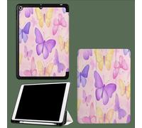 Case for iPad Pro 12.9 Case 6th/5th/4th Generation, TPU Flexible Back Cover with Pencil Holder for iPad 12.9 Pro 2022/2021/2020, Auto Wake/Sleep Purple Butterfly Abstract Animals-Pink