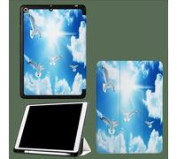 Case for iPad Pro 12.9 Case 6th/5th/4th Generation, TPU Flexible Back Cover with Pencil Holder for iPad 12.9 Pro 2022/2021/2020, Auto Wake/Sleep White Pigeon Clouds-Blue