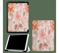 Case for iPad Pro 12.9 Case 6th/5th/4th Generation, TPU Flexible Back Cover with Pencil Holder for iPad 12.9 Pro 2022/2021/2020, Auto Wake/Sleep Pink Lily Abstract Flowers-Pink