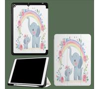 Case for iPad Pro 12.9 Case 6th/5th/4th Generation, TPU Flexible Back Cover with Pencil Holder for iPad 12.9 Pro 2022/2021/2020, Auto Wake/Sleep Cute Elephant Rainbow Animals-White