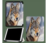 Case for iPad Pro 12.9 Inch 2022 2021 2020(6th/5th/4th Generation)with Pencil Holder,Trifold Stand Lightweight Smart Cover with Auto Wake/Sleep Animal Snow Scene Wolf