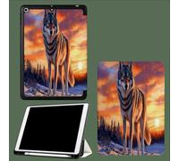 Case for iPad Pro 12.9 inch 2022 2021 2020 Auto Wake/Sleep,TPU Smart Cover Tri-fold Stand with Pencil Holder Cover for iPad Pro 6th 5th 4th Generation Sunset Animals Wild Wolf-Orange