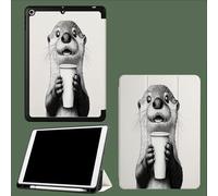 Case for iPad Pro 12.9 Inch 6th/5th/4th 2022 2021 2020, with Pencil Holder, Auto Wake/Sleep, Slim Stand Soft Back Shell Smart Cover Cute Otter Simple Animals-White