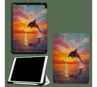 Case for iPad Pro 12.9 Inch 6th/5th/4th 2022 2021 2020, with Pencil Holder, Auto Wake/Sleep, Slim Stand Soft Back Shell Smart Cover Cartoon Dolphin Sunset-Orange