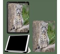 Case for iPad Pro 12.9 Inch 6th/5th/4th 2022 2021 2020, with Pencil Holder, Auto Wake/Sleep, Slim Stand Soft Back Shell Smart Cover Cute Snow Leopard Rocks Animals-Brown