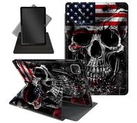 Case for iPad Pro 12.9 Inch 6th/5th/4th Gen (2022/2021/2020) / iPad Air 13 Inch M3/M2 (2024/2025),360 Degree Rotating Protective Stand Cover with Auto Wake/Sleep,American Flag/Skulls