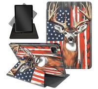 Case for iPad Pro 12.9 Inch 6th/5th/4th Gen (2022/2021/2020) / iPad Air 13 Inch M3/M2 (2024/2025),360 Degree Rotating Protective Stand Cover with Auto Wake/Sleep,American Flag Deer
