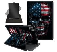Case for iPad Pro 12.9 Inch 6th/5th/4th Gen (2022/2021/2020) / iPad Air 13 Inch M3/M2 (2024/2025),360 Degree Rotating Protective Stand Cover with Auto Wake/Sleep,Skull wiht American Flag