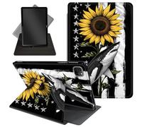 Case for iPad Pro 12.9 Inch 6th/5th/4th Gen (2022/2021/2020) / iPad Air 13 Inch M3/M2 (2024/2025),360 Degree Rotating Protective Stand Cover with Auto Wake/Sleep,Sunflower Shark American Flag