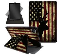 Case for iPad Pro 12.9 Inch 6th/5th/4th Gen (2022/2021/2020) / iPad Air 13 Inch M3/M2 (2024/2025),360 Degree Rotating Protective Stand Cover with Auto Wake/Sleep,American Flag Deer Silhouette