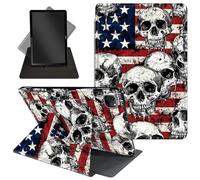 Case for iPad Pro 12.9 Inch 6th/5th/4th Gen (2022/2021/2020) / iPad Air 13 Inch M3/M2 (2024/2025),360 Degree Rotating Protective Stand Cover with Auto Wake/Sleep,American Flag and Skulls