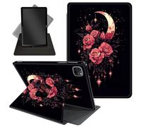 Case for iPad Pro 12.9 Inch 6th/5th/4th Gen (2022/2021/2020) / iPad Air 13 Inch M3/M2 (2024/2025),360 Degree Rotating Protective Stand Cover with Auto Wake/Sleep,Pink Roses and a Crescent Moon
