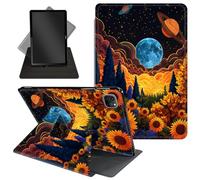 Case for iPad Pro 12.9 Inch 6th/5th/4th Gen (2022/2021/2020) / iPad Air 13 Inch M3/M2 (2024/2025),360 Degree Rotating Protective Stand Cover with Auto Wake/Sleep,Sunflowers Forest and Planets