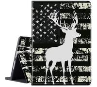 Case for iPad Pro 12.9 Inch 6th/5th/4th Gen (2022/2021/2020)/iPad Air 13 Inch M3/M2 (2024/2025),Adjustable Folio Anti-Slide Stand Smart Cover with Auto Wake/Sleep,American Flag Elk Deer Shadow