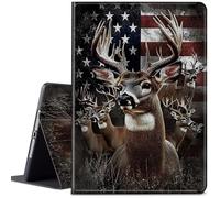 Case for iPad Pro 12.9 Inch 6th/5th/4th Gen (2022/2021/2020)/iPad Air 13 Inch M3/M2 (2024/2025),Adjustable Folio Anti-Slide Stand Smart Cover with Auto Wake/Sleep,American Flag Elk Deer