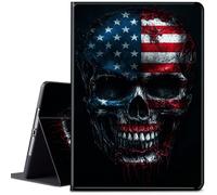 Case for iPad Pro 12.9 Inch 6th/5th/4th Gen (2022/2021/2020)/iPad Air 13 Inch M3/M2 (2024/2025),Adjustable Folio Anti-Slide Stand Smart Cover with Auto Wake/Sleep,American Flag Skull- 955
