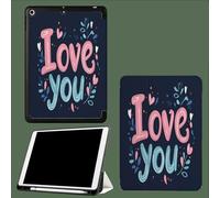 Case For Ipad Pro 12.9 Inch 6Th/5Th/4Th Gen, Cartoon Text I Love You Protective Cover For Ipad Pro 12.9" 2022 2021 2020, Tablet Case With Auto Sleep/Wake + Pencil Holder,-Blue