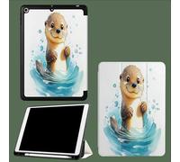 Case For Ipad Pro 12.9 Inch 6Th/5Th/4Th Gen, Cute Otter Cartoon Animals Protective Cover For Ipad Pro 12.9" 2022 2021 2020, Tablet Case With Auto Sleep/Wake + Pencil Holder,-White