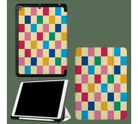 Case For Ipad Pro 12.9 Inch 6Th/5Th/4Th Gen,Retro Plaid Rainbow Simplicity Geometry Protective Cover For Ipad Pro 12.9" 2022 2021 2020,Tablet Case With Auto Sleep/Wake + Pencil Holder,-Beige