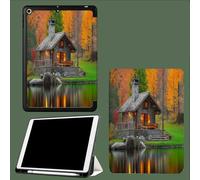 Case for iPad Pro 12.9 Inch 6th/5th/4th Generation 2022/2021/2020, Soft TPU Protective Case with Pencil Holder,Auto Wake/Sleep Nature Forest Countryside Stone House-Yellow