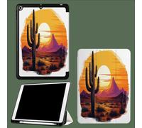 Case for iPad Pro 12.9 Inch 6th/5th/4th Generation 2022/2021/2020, Soft TPU Protective Case with Pencil Holder,Auto Wake/Sleep Abstract Cactus Sunset Illustration-White