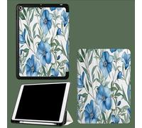 Case for iPad Pro 12.9 Inch 6th/5th/4th Generation 2022/2021/2020, Soft TPU Protective Case with Pencil Holder,Auto Wake/Sleep Blue Petals Watercolor Floral- White