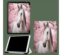 Case for iPad Pro 12.9 Inch 6th/5th/4th Generation 2022/2021/2020, Soft TPU Protective Case with Pencil Holder,Auto Wake/Sleep Cherry Blossoms Woods Cute Horse-Pink
