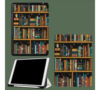 Case for iPad Pro 12.9 Inch 6th/5th/4th Generation 2022/2021/2020, Soft TPU Protective Case with Pencil Holder,Auto Wake/Sleep Retro Bookshelf Cartoon Library-Black