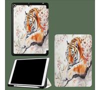 Case for iPad Pro 12.9 Inch 6th/5th/4th Generation 2022/2021/2020, Soft TPU Protective Case with Pencil Holder,Auto Wake/Sleep Yellow Tiger Watercolor Animals-White