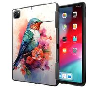 Case for iPad Pro 12.9 Inch (6th/5th Generation 2022/2021) Ultra-Thin Slim Lightweight Shockproof Black TPU Silicone Protective Back Shell Cover for Kids Women,Hummingbird in Flowers