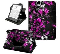 Case for iPad Pro 13 inch 2024 2025 (M4) & iPad Air 13" M2, 360° Rotating PU Leather Shockproof Stand Cover with Hand Strap & Magnetic Closure,Auto Wake/Sleep,Skull Flowers and Butterflies