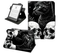 Case for iPad Pro 13 inch 2024 2025 (M4) & iPad Air 13" M2, 360° Rotating PU Leather Shockproof Stand Cover with Hand Strap & Magnetic Closure,Auto Wake/Sleep,Black Cat Skull
