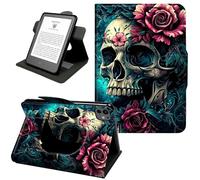Case for iPad Pro 13 inch 2024 2025 (M4) & iPad Air 13" M2, 360° Rotating PU Leather Shockproof Stand Cover with Hand Strap & Magnetic Closure,Auto Wake/Sleep,Skull with Flower