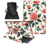 Case for iPad Pro 13 Inch 2024 7th Generationg (M4),360 Degree Rotating Protective Stand Cover with Auto Wake/Sleep,for iPad Pro 13 Inch 2024,Red Roses Green Leaves