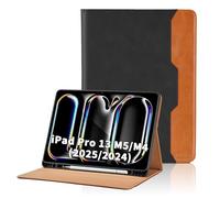 Case for iPad Pro 13 inch Case (M5/M4) 2025/2024 (A3360 / A3361 / A3362 / A2925 / A2926) PU Leather Cover with Pocket&Pencil Holder, Auto Wake/Sleep Multi-Angle Viewing Stand Cover - Black