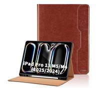 Case for iPad Pro 13 inch Case (M5/M4) 2025/2024 (A3360 / A3361 / A3362 / A2925 / A2926) PU Leather Cover with Pocket&Pencil Holder, Auto Wake/Sleep Multi-Angle Viewing Stand Cover - Brown