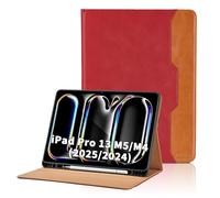 Case for iPad Pro 13 inch Case (M5/M4) 2025/2024 (A3360 / A3361 / A3362 / A2925 / A2926) PU Leather Cover with Pocket&Pencil Holder, Auto Wake/Sleep Multi-Angle Viewing Stand Cover - Red