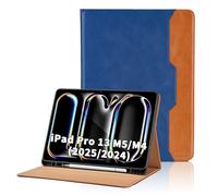 Case for iPad Pro 13 inch Case (M5/M4) 2025/2024 (A3360 / A3361 / A3362 / A2925 / A2926) PU Leather Cover with Pocket&Pencil Holder, Auto Wake/Sleep Multi-Angle Viewing Stand Cover - Blue