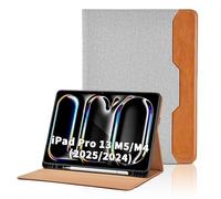 Case for iPad Pro 13 inch Case (M5/M4) 2025/2024 (A3360 / A3361 / A3362 / A2925 / A2926) PU Leather Cover with Pocket&Pencil Holder, Auto Wake/Sleep Multi-Angle Viewing Stand Cover - Grey