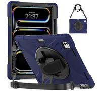 Case for iPad Pro 13 inch (M4) 2024，Heavy Duty Shockproof Three Layer Hybrid Impact Resistant Full-Body Protective，360 Degree Rotation Kickstand, Hand Strap,Shoulder Strip (Navy blue)