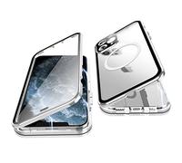 Case for iPhone 11 Pro Max, Jonwelsy 360 Degree Double-sided Protection Compatible with Magsafe Magnetic Adsorption Metal Bumper Front Tempered Glass Back Frosted PC Cover for 11 Pro Max 6.5" (Silver)