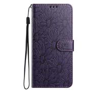 Case for iPhone 12 Pro, Flip Leather Embossed Daisy Shockproof Protection Cover Slim Fit Phone Case with Kickstand [Card Slot] [Magnetic Closure] for iPhone 12 Pro,deep purple