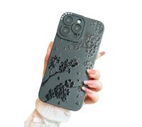 Case for iPhone 15 Pro Max Flowers Cherry Blossom Floral Print Boho Design for Women Girls Cute Kawaii Pattern Girly Trendy Elegant Aesthetic Goth Soft TPU Protective Shockproof Mate Black TPU Cover